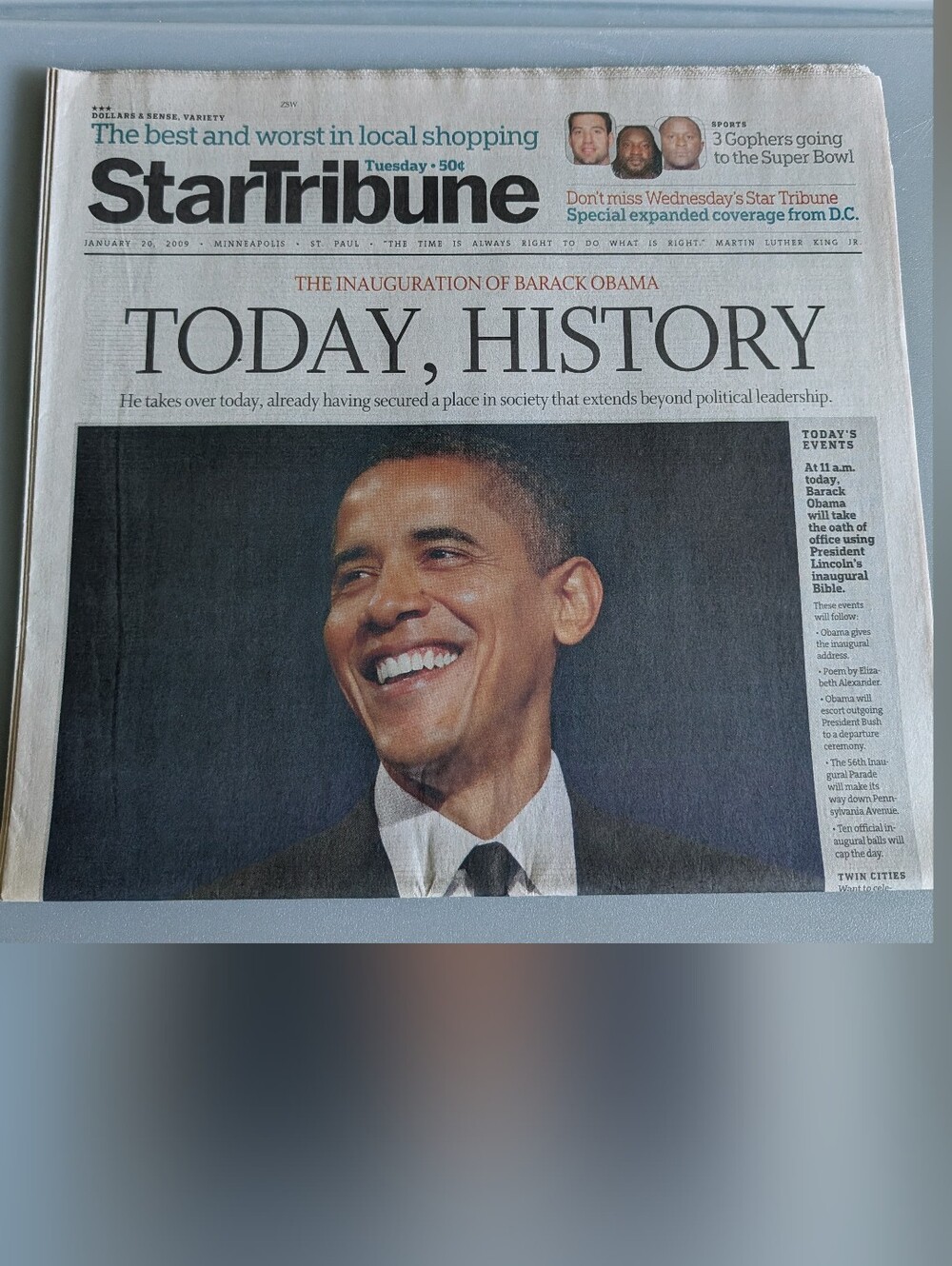 Star Tribune "Today, History" Inauguration  Newspaper